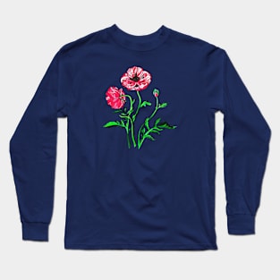 Wild Poppies Black Outline Art Long Sleeve T-Shirt